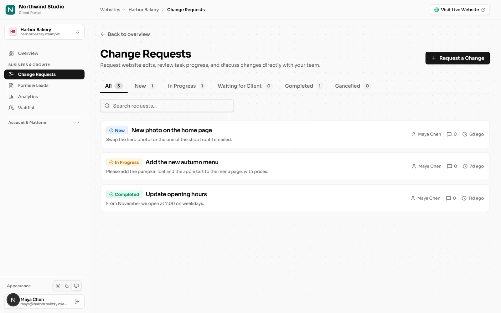 Client change requests under the agency brand