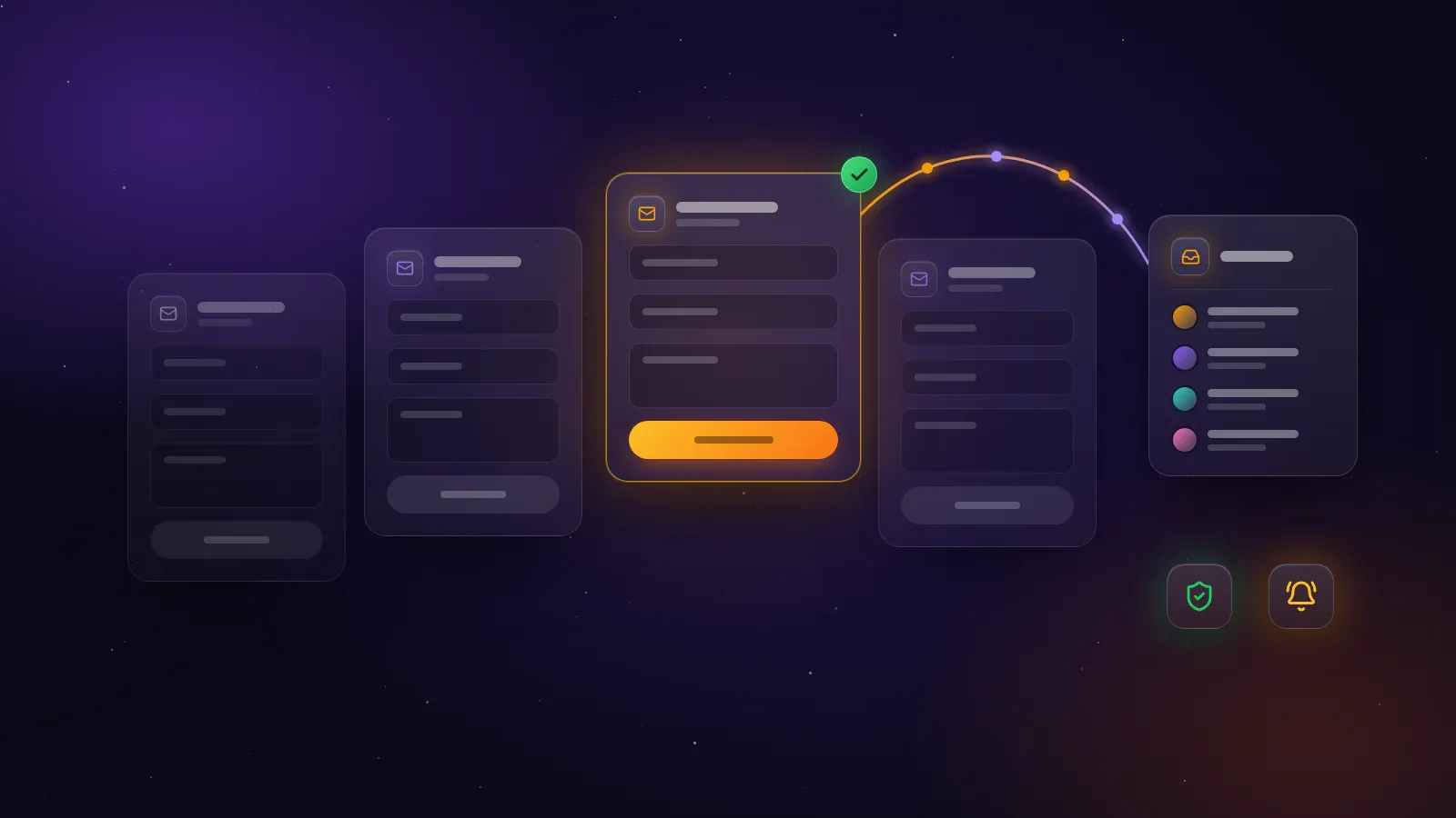 Illustration: four HTML form services side by side, one highlighted, with submissions flowing into an inbox