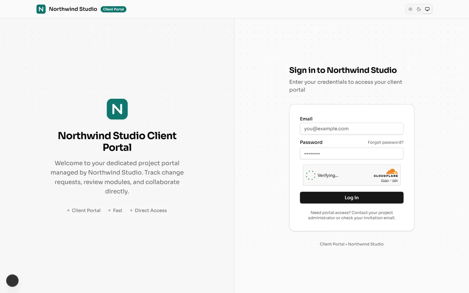 White-label client portal login on the agency's own domain