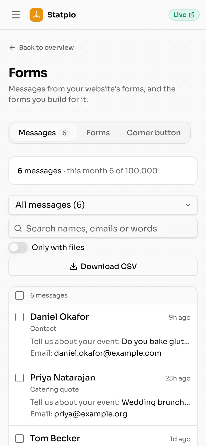 Messages on a phone: the latest messages of a bakery’s website