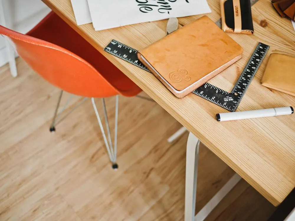 A tablet and a chair in a bright office