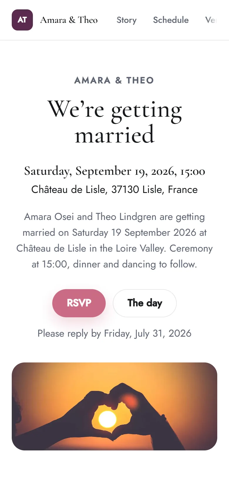 The Event template on a phone