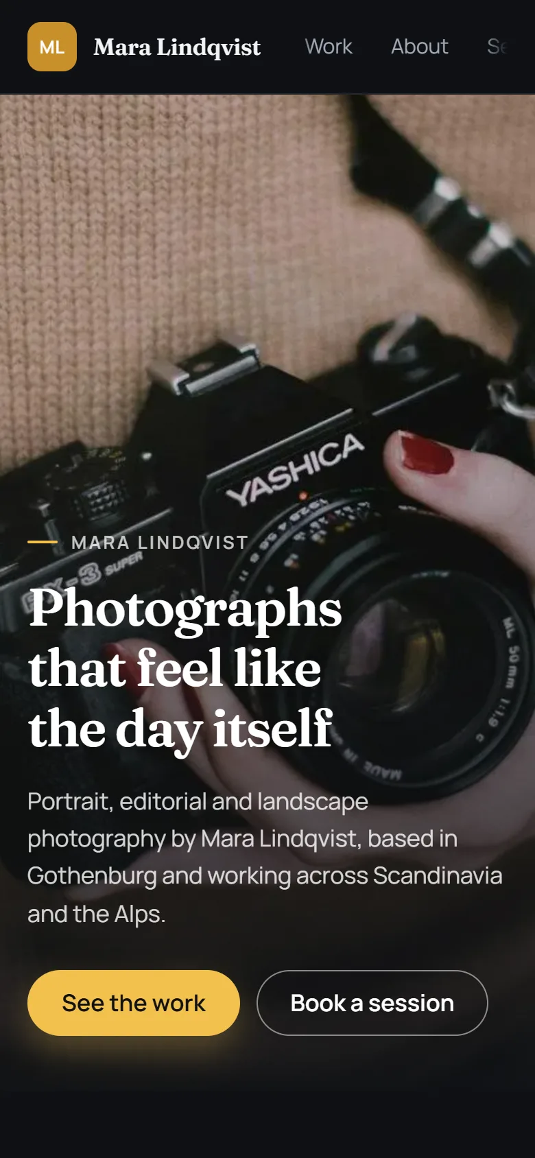 The Portfolio template on a phone