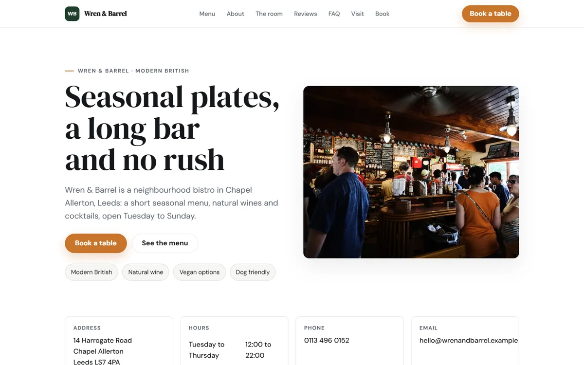 The Restaurant template on a laptop screen